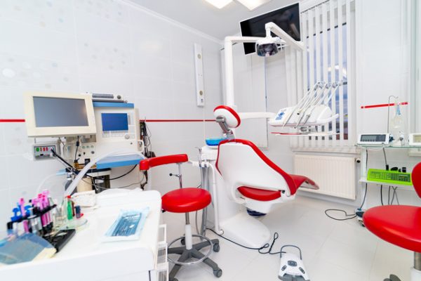 Dental clinic interior with modern dentistry tools. Dentist office.